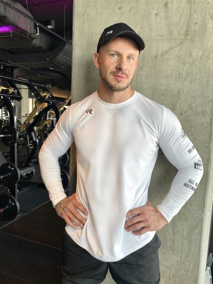 Męski longsleeve treningowy z nadrukiem White